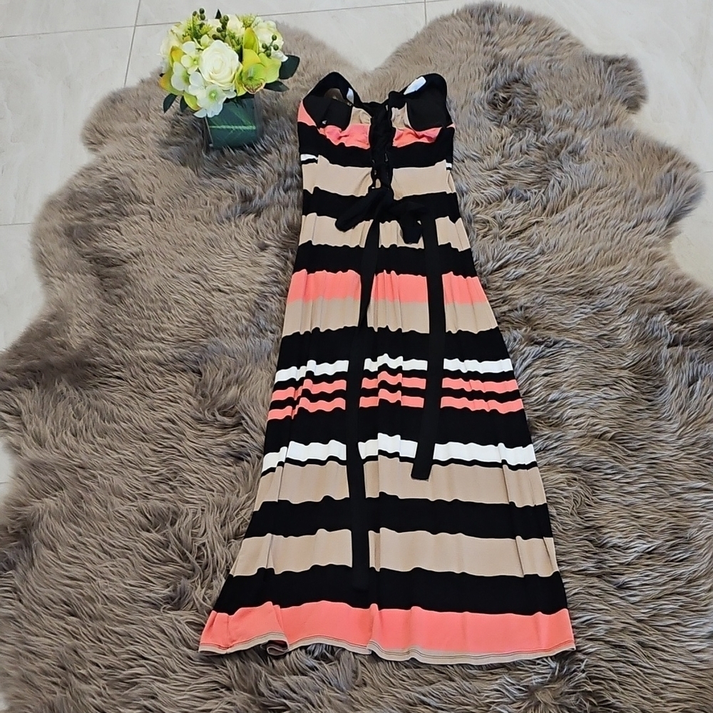 Striped Maxi Dress - Black, Pink, Tan - Picture 4 of 8